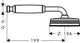 Handbrause mit elegantem Design und Verbindungsschlauch, hergestellt von AXOR. Darstellung in technischen Zeichnungen mit Maßen und Anschlussdetails.